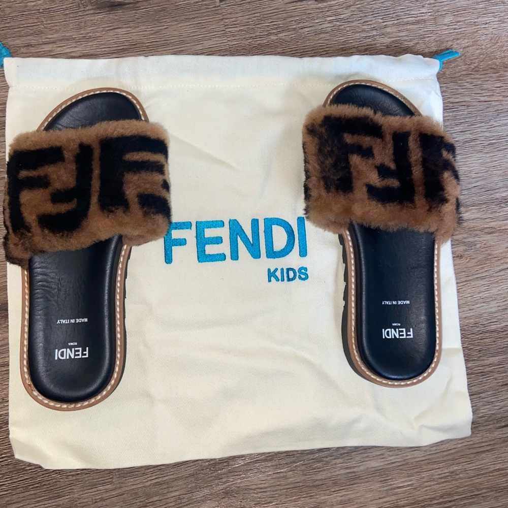 Fendi Kids Fur Slides